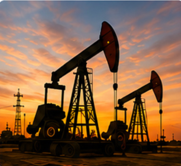Onshore pump jacks at sunset